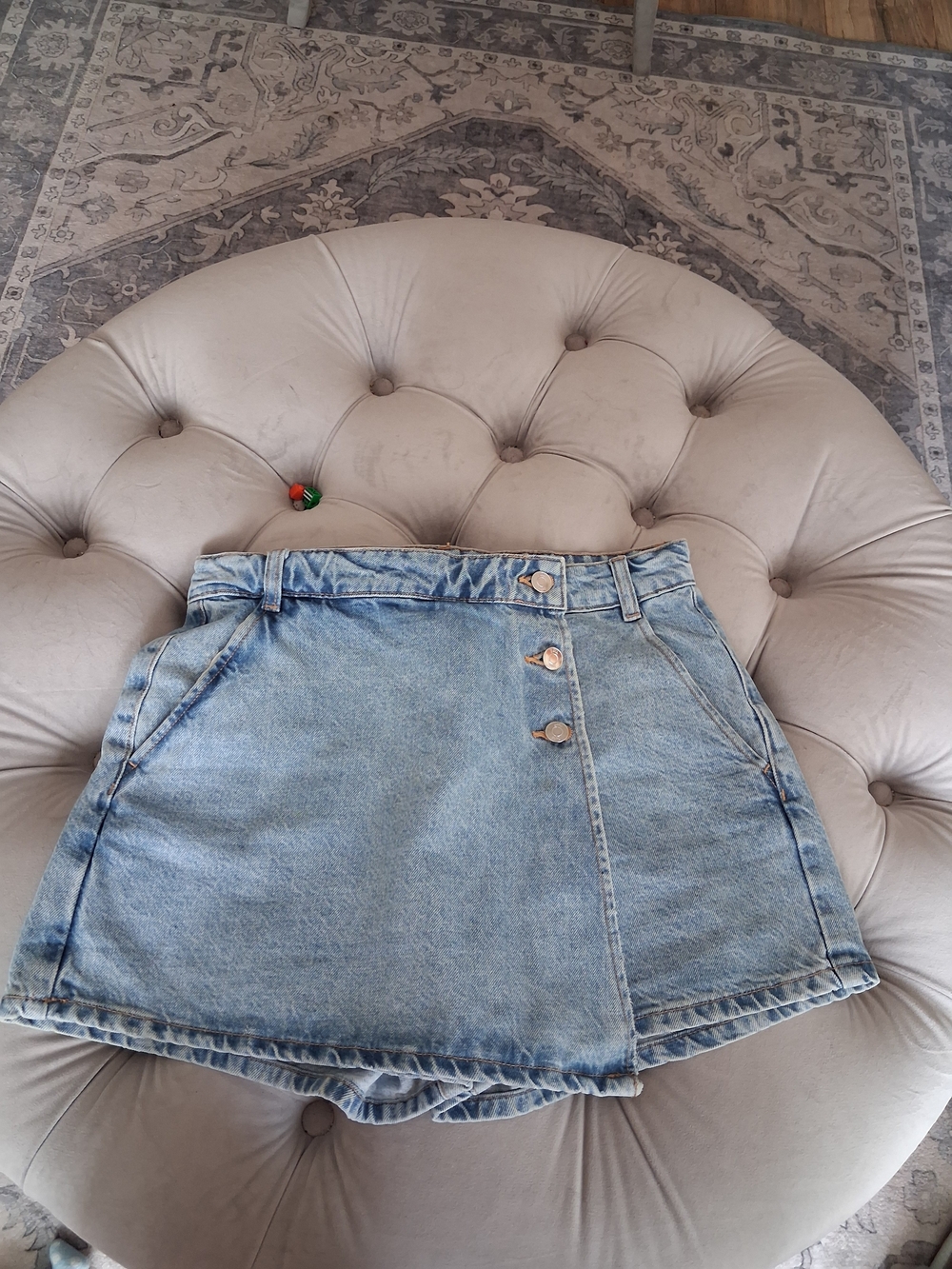 Zara Light Blue Denim Mini Skort/shorts with Button Front